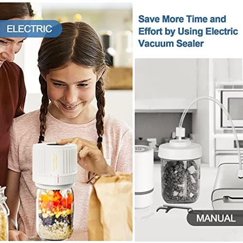 Electric Mason Jar Vacuum Sealer, Cordless Vacuum Sealer Kit for Wide-Mouth & Regular-Mouth Mason Jars, for Food Storage and Fermentation, White view 3