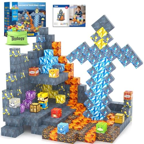 100PCS Magnetic Blocks-Build Mine Magnet World Jurassic Sword Dinosaur Toys Building Blocks for Boys Girls Ages 3-5 5-7, Classroom Must Haves Stem Education Sensory Kids Toys Christmas Birthday Gifts — image 1