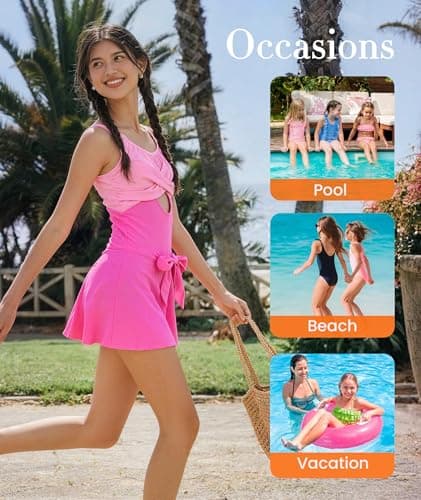 MFAVIP Girls One Piece Swimsuit Padded with Ruffle Skirt Girls Bathing Suit Adjustable Straps Teen Swimwear 9-16 view 6