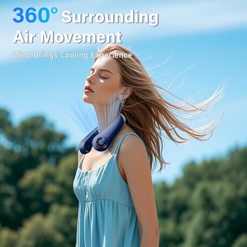 AUIIAH Neck Fan - Portable Personal Cooling Bladeless Around the Neck Fans that Blow Cold Air Rechargeable with 5 Speeds, Neck Support for Hot Flashes, Disneyland, Travel, Cooler Gift for Women Men view 5