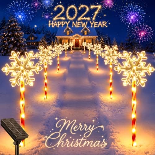 10 Pack Solar Snowflake Pathway Lights, Outdoor Christmas Lights Yard Decor 12-Hr Runtime Solar Snowflake Lights, Candy Cane Stake, 10 Modes Waterproof Christmas Light for Patio, Garden, Lawn, Backyard — image 1