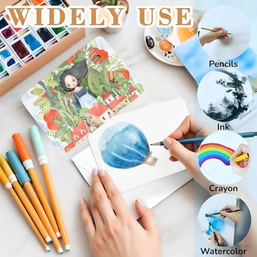 25 Sets Watercolor Paper, 4x6 Inch Watercolor Cards with Envelopes, 140lb/300gsm Water Color Paper, Art Supplies for Adults Kids, Cold Press Textured Cotton Sheets, Artist Painting Drawing Postcards view 6