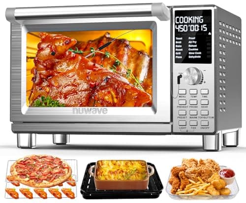 Nuwave Bravo Pro Smart Toaster Oven Countertop, True Air Fryer Combo w/Improved 100% Convection, 35% Crispier, 112 Presets, Customizable Pizza Zones, Integrated Probe, PFAS Free, 30QT, Stainless Steel view 1