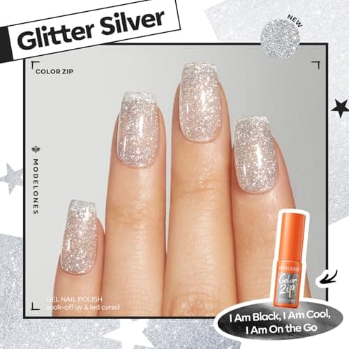 Modelones Black Gel Nail Polish Kit with UV Light, Christmas Silver One Step Gel Polish No Need Base & Top Coat, 3 in 1 Set Glitter Fall Soak Off Nail Lamp Manicure DIY Salon at Home Gift view 4