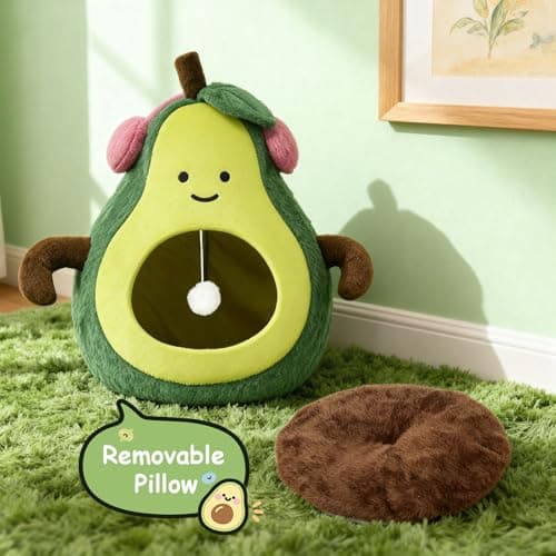 MOYMO Cute Cat Beds for Indoor Cats, Small Dog Beds, Soft Washable Pet Beds for Kitten and Puppy, Funny Avocado Cat Cave Cat Toys, 19 Inches view 5