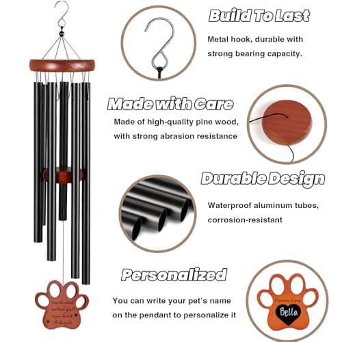GDuolaPaws Personalized Pet Memorial Wind Chime, 26" Pawprint Dog Memorial Gift for Loss of Dog, 3-Pieces Dog Passing Away Gift Package with Sympathy Card & Bracelet view 4