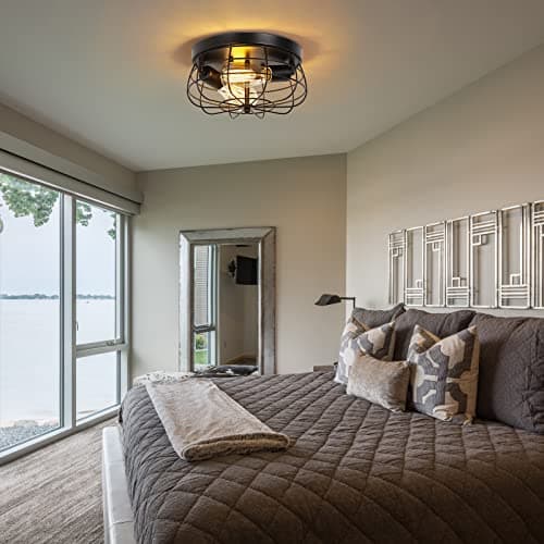 foucasal Industrial Black Flush Mount Ceiling Light 2-Light Farmhouse Fixtures Metal Cage Ceiling Lighting for Hallway, Kitchen, Foyer Bedroom Living Room Laundry view 3