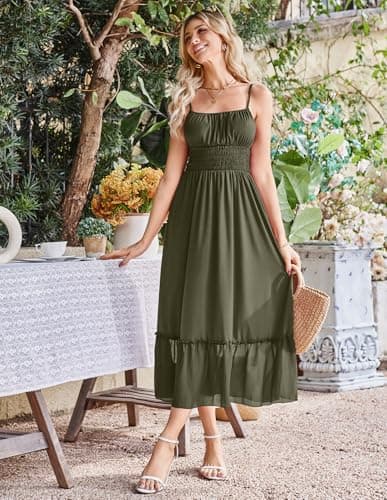 GRACE KARIN Women's Summer Maxi Dress 2026,Smocked Ruched Bust Sundress with Adjustable Straps & Pockets-Beach Vacation Dress view 4