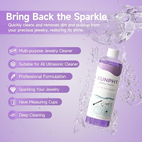 kunphy Upgraded Jewelry Cleaner, New Plant Formula for All Ultrasonic Cleaners, Enhanced Cleaning Effect, Multi-Purpose Glasses cleaner for Silver, Gold, Rings, Diamond and Eyeglass(8.5 oz, 250 ml) view 2