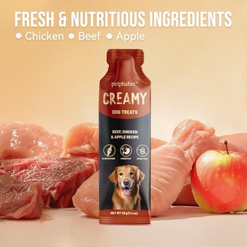 PETPHABET Lickable Squeeze Treats for Dogs, Creamy Puree Dog Food Meal Topper, Puppy Pouch Treats for Training and Enrichment, Healthy Beef Chicken & Apple Recipe (11.2 oz / 8 Pack) view 3