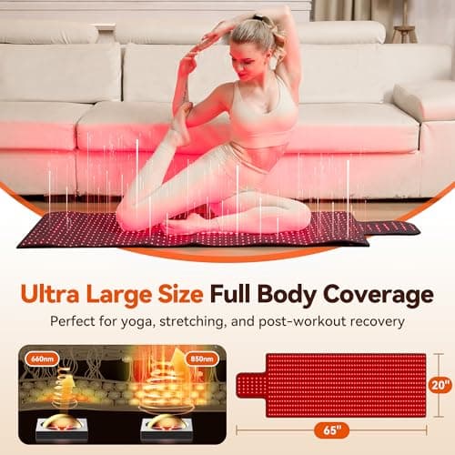 Extra Large Red Light Therapy Mat, High-Density LEDs Full Body Red Light Therapy, 660nm & 850nm Dual Wavelengths, Foldable Red Light Therapy Blanket with Timer, 65" x 20" view 3