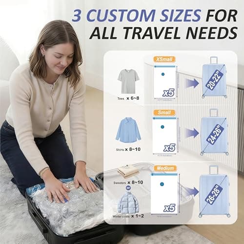 Cozy Essential Travel Vacuum Storage Bags with Rechargeable Cordless USB Pump, Space Saver Bags for Luggage, Suitcase, Carry-On, for Clothes, Blankets, Bedding & Seasonal Storage,15 Combo view 4