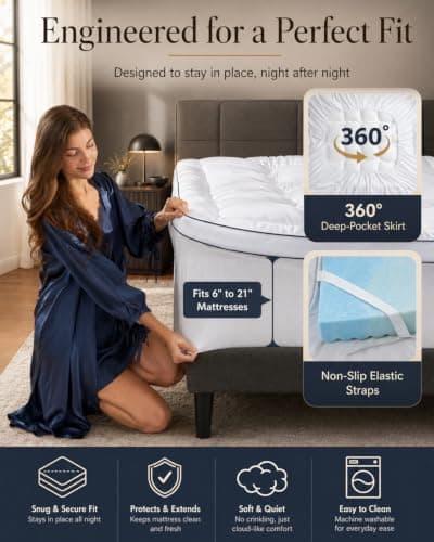 King Mattress Topper 4 Inch, Cooling Memory Foam Mattress Topper King Size with 2" Gel Foam & 2" Soft Pillow Top,Bamboo Viscose Cover, 21" Deep Pocket Mattress Pad (King) view 3
