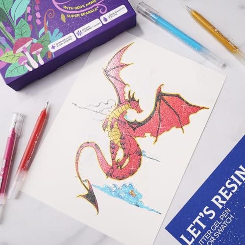 LET'S RESIN PAINT Jumbo Glitter Gel Pen Set,32 colors Metallic Shimmer Glitter Pens for Adult Coloring Books, Scrapbooking,Greeting Cards,DIY Crafts,Capped Sparkly Pens, Non-Toxic & Smooth view 2