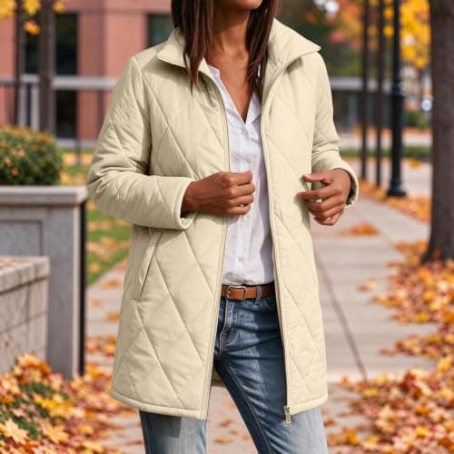 Quilted Jackets for Women Lightwight Fall Winter Mid Length Padded Coats view 3