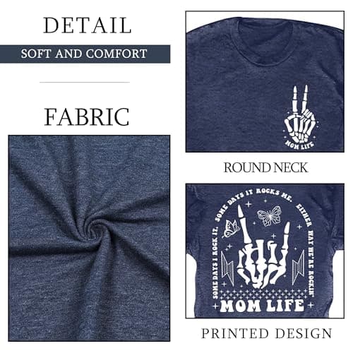 Ithalt Womens Mama Shirt Mom Life Shirts Skeleton Mother Printed T-Shirt Rock and Roll Short Sleeve Tops view 6