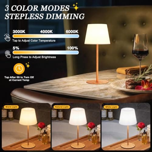 Waterproof Shower Lamp, Rechargeable Table Lamp Cordless for Bathroom | IP54 Spa-Like Shower Light, 4000mAh Battery Operated, 3 Color Modes, Stepless Dimming and Memory, for Bathtub Outdoor (1Pack) view 3