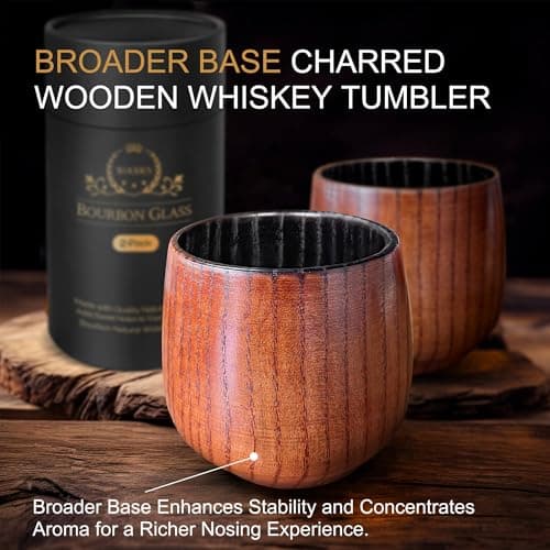 Charred Wooden Bourbon Drinking Glass, Bourbon Gifts for Men – 12 Oz Wooden Old Fashioned Glasses Set Whiskey Tumbler | Birthday Whiskey Gifts for Men, Dad or Brother Original Bourbon Tumbler (2 Pack) view 5