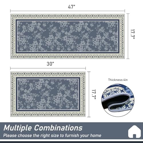 SAIKOOWA Kitchen Mats for Floor,Kitchen Rugs Mat Non Slip Washable Set of 2 PCS, Absorbent Runner Rugs for Kitchen, Front of Sink, 17.3"x 47"+17.3"x 30" Orchid view 2