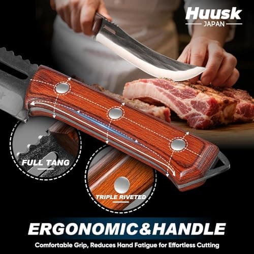 Huusk Hand Forged Carving Knife - Japanese Razor Sharp Butcher Knives for Meat Cutting, Curved Brisket Slicing Knife with Ergonomic Full Tang Handle, Gift for Men and Women view 3