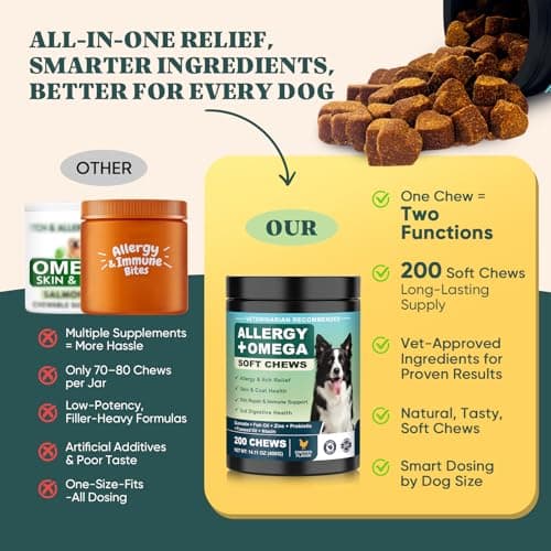 Dog Allergy Chews Omega 3,Itch Relief Multivitamin Medicine for Dogs Itching Skin Relief and Aller Immune Pet Allergy Dog Anti Itch Chews Pills Meds Medicine for Dogs Chicken Flavor view 3