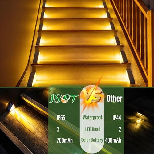 JSOT Solar Step Stair Lights Outdoor Waterproof for Yard Lighting Decor, 16 Pack Solar Powered Deck Fence Lights Outside, Solar Garden Light for Backyard, Front Porch Step, Balcony, Wall, Patio view 6