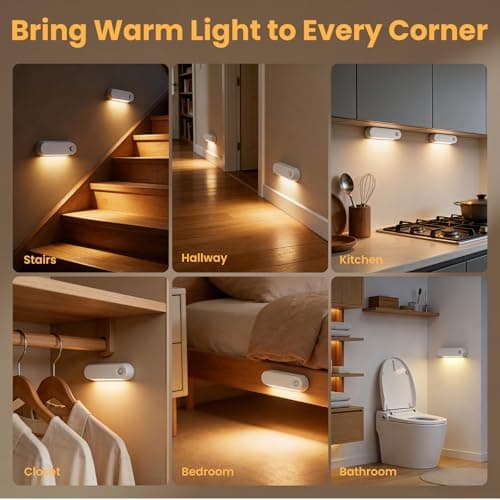 Fuligent Motion Sensor Night Light, 1800mAh Rechargeable Battery Operated Step Lights, 3000K Warm White Wireless Under Cabinet Lighting for Stairs, Hallway, Closet, Bedroom, Kitchen (2 Pack) view 6