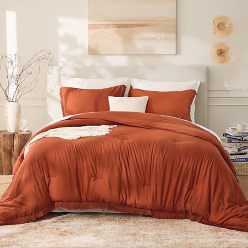 Andency King Size Comforter Set Burnt Orange, 3 Pieces Boho Terracotta Soft Lightweight Bedding Comforter Sets, Rust Tassel All Season Bed Set (104x90In Comforter & 2 Pillowcases) view 2