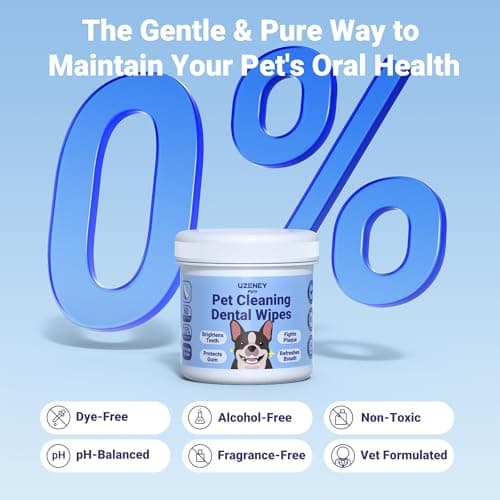 UZENEY Pet Teeth Cleaning Wipes for Dogs&Cats, 60 pcs Dental Finger Wipes, Larger Sized, Plant Extract Ingredients Refresh Breath & Control Plaque & Protect Gum, Dog Tooth Brushing Kit, Unscented view 4