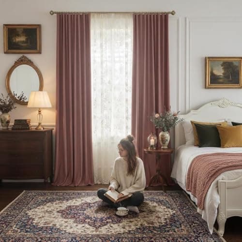 NICETOWN Dusty Rose Pink Blackout Velvet Curtains for Girls Room 84 inch Long - Privacy Protection Light Blocking Drapes for Living Room, Gifts for Mom, W52” x L84, 2 Panels view 2