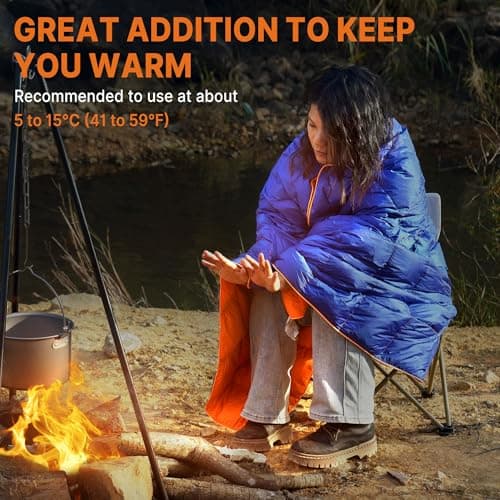 Gaialoop Down Puffy Blanket for Car Camping Outdoor Travel Backpacking, Duck Down Lightweight Portable Soft Warm Cozy Camping Blanket Quilt, 53"x78", Lake Blue view 3