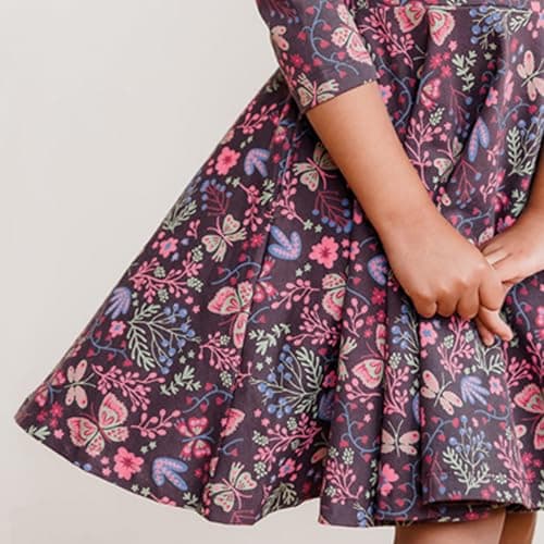 Mightly Girls’ 3/4 Sleeve Skater Dress | 95% Organic Cotton, Twirl Dress w/Pockets for Toddler & Kids, Fair Trade Certified view 5