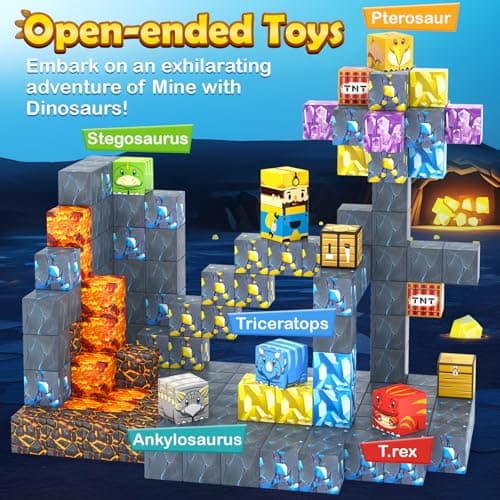 100PCS Magnetic Blocks-Build Mine Magnet World Jurassic Sword Dinosaur Toys Building Blocks for Boys Girls Ages 3-5 5-7, Classroom Must Haves Stem Education Sensory Kids Toys Christmas Birthday Gifts view 3