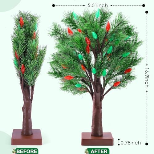 2 Pack Christmas Decorations Indoor Artificial Lighted Christmas Tree with C6 Strawberry,Total 48 LED Battery/USB Operated Pine Tree for Tabletop Fireplace Harvest Home Indoor Xmas Decor (Green) view 2