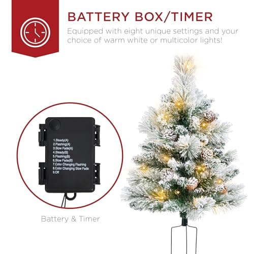 Best Choice Products Set of 2 24.5in Outdoor Flocked Scotch Pine Pathway Christmas Trees, Battery Operated Pre-Lit Holiday Décor w/LED Lights view 6