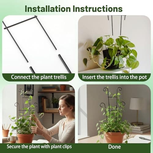 25.6 Inch Plant Trellis for Climbing Plants, 4 Pack Metal Garden Trellis for Potted Plants Indoor House Plant Climber Support Stakes with Plant Clips for Monstera Pothos Hoya Ivy Flower view 6
