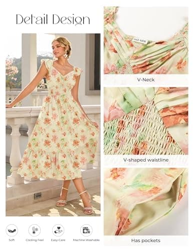 GRACE KARIN Women's Summer Floral Maxi Dress 2026 Ruffle Sleeve Smocked Sundress Flowy Wedding Guest Long Dresses with Pocket view 2