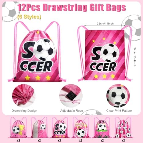 Fiestivo Soccer Party Favors for girls, Soccer Goodie Bags with LED Finger Lights, Mini Brush, Silicone Bracelets Stickers Gift Bags for Soccer Themed Birthday Party Favors Supplies 98 Pcs view 3