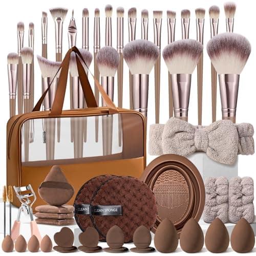 HGHDBT 55Pcs Brown Makeup Brushes Set Professional Makeup Kit Multi-functional Makeup Tool Set with Case Facial Makeup Accessories, Foundation Makeup Brush Kit Eye and Face Make up Brushes & Tools
