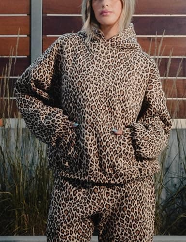 ACCPUR Leopard Print Hoodies for Women Oversized Cheetah Hooded Sweatshirt 2000s Graphic Pullover Tops Y2k Boyfriend Hoodie view 2
