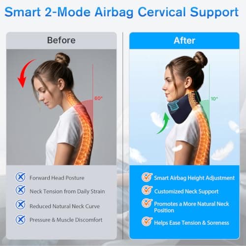 Yunari 3-in-1 Cordless Heated Neck Brace with Airbag Traction, Blue Medium | Smart Cyclic Airbag Lift Adjusts Height for Neck Support, Memory Foam Cervical Collar Helps Distribute Pressure, Storage Bag view 2