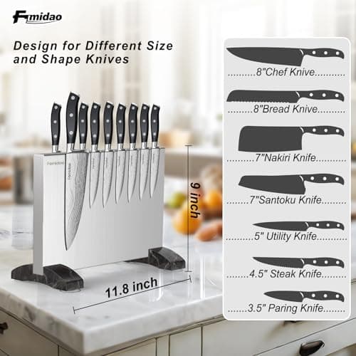 Fomidao Magnetic Knife Block,Stainless Steel Magnetic Knife Holder Stand for Kitchen Counter,Strong Double Sided Magnet Knife Storage Rack view 4