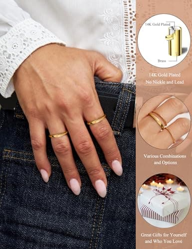 ZNBOH Gold Initial Rings for Women Non Tarnish 14K Gold Plated Stackable Letter Ring Dainty Pinky Wedding Bands Thumb Rings Thin Knuckle Stacking Cute Capital Letter Alphabet Jewelry Gifts Size 6-10 view 3