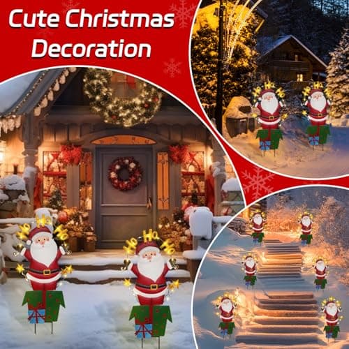 Solar Christmas Yard Signs, 28 Inch Lighted Metal Santa Garden Stake | Metal Yard Signs, Fade Resistant, Waterproof Christmas Decorations Outdoor for Lawn, Pathway, Patio and Party view 5