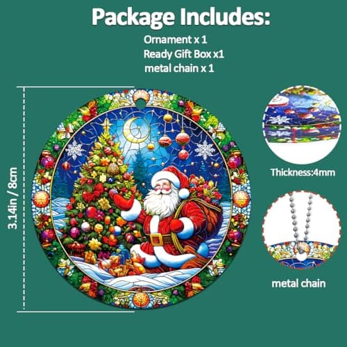 Santa Ornaments, Santa Claus Ornaments for Christmas Tree, Vintage Santas Acrylic Ornament, Unique Classic Christmas Ornament for Gift Exchange view 3