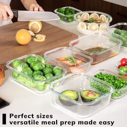 BOROHOUSE 5-Pack Borosilicate Glass Containers with Tempered Glass Lids, 35.2oz/4.4 Cup Airtight Meal Prep Set, Microwave/Freezer Safe (Gray) view 4