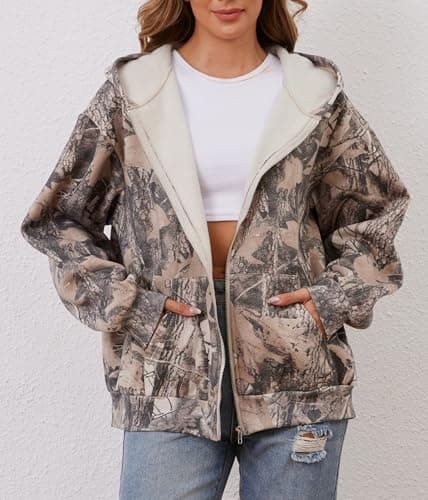 ACCPUR Women Camo Hoodie Oversized Fleece Full Zip Up Sweatshirt Casual Long Sleeve Jackets Trendy Fall Clothes With Pockets view 4