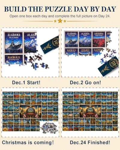 USA 250th Anniversary Puzzle Advent Calendar 2026, 1008 Piece Jigsaw | 3 Layered Cardboard, Detailed Printing, America 250th Anniversary Theme, Smooth Assembly Experience view 2