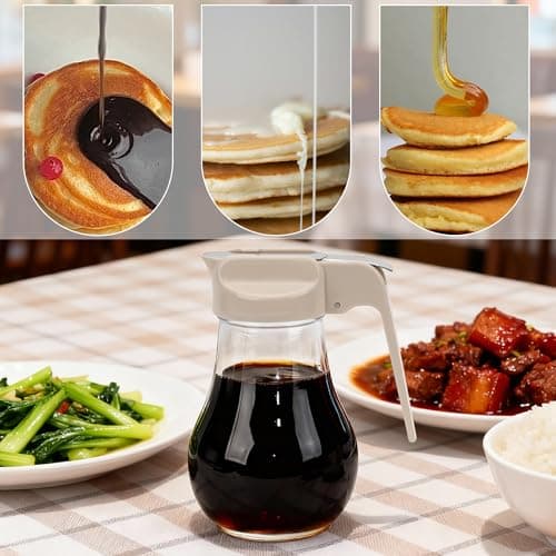 Junverelle 13 oz Glass Syrup Dispenser with Retracting Spout, Easy Pour Maple Syrup Bottle with Handle, No Drip Honey Dispenser for Kitchen, Clear Glass Pitcher for Pancakes & Waffles, Coffee view 6