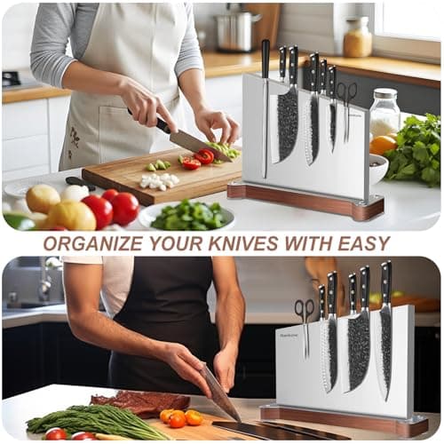 Nanbone Magnetic Knife Block Without Knives Large Double Side Magnetic Knife Holder Stand with Strong Magnet, Stainless Steel Knife Storage Organizer for Kitchen Counter Knife Rack Three Magnet Strip view 6